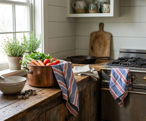 Farmhouse red white blue kitchen towels soft quick dry linen dish towels for cooking cleaning and drying dishes