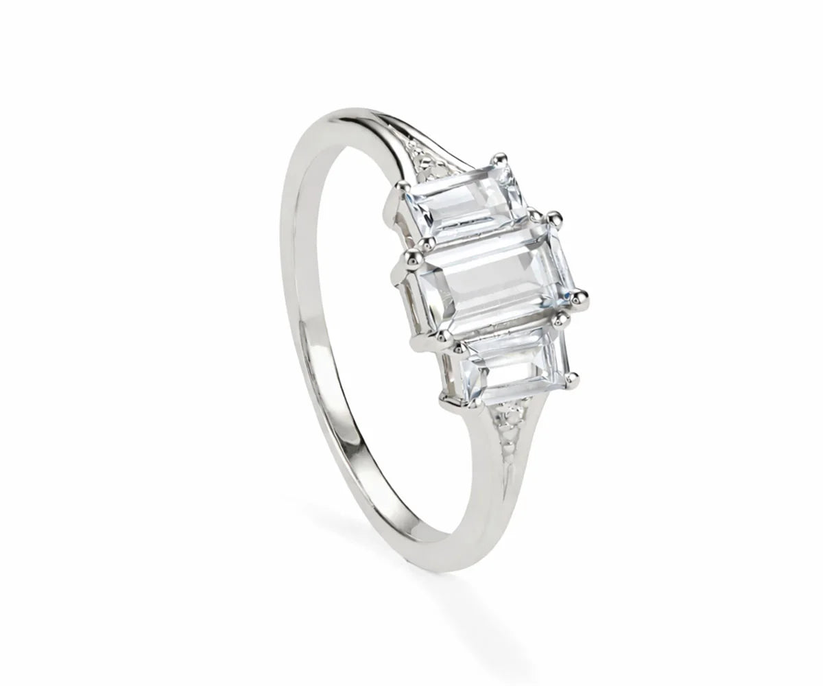Crystal ring with white zircon stones in elegant design