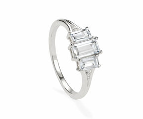 Crystal ring with white zircon stones in elegant design