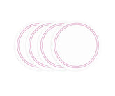 Pink and white round cotton placemats with embroidered pearl detail on dining table