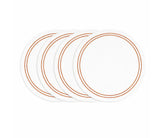 White round cotton placemat with terracotta embroidery and pearl detail on dining table