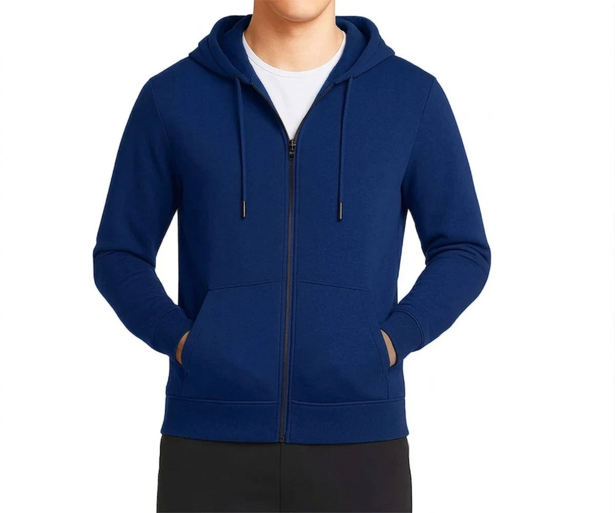Men’s Dark Blue cotton hoodie featuring a classic hooded design, soft natural fabric, and relaxed fit for all-day use