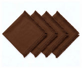 Coffee Brown Fringe Trim Cotton Cloth Dinner Napkins Set of 4