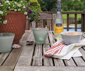 Bistro stripe towels perfect for kitchen and dining.