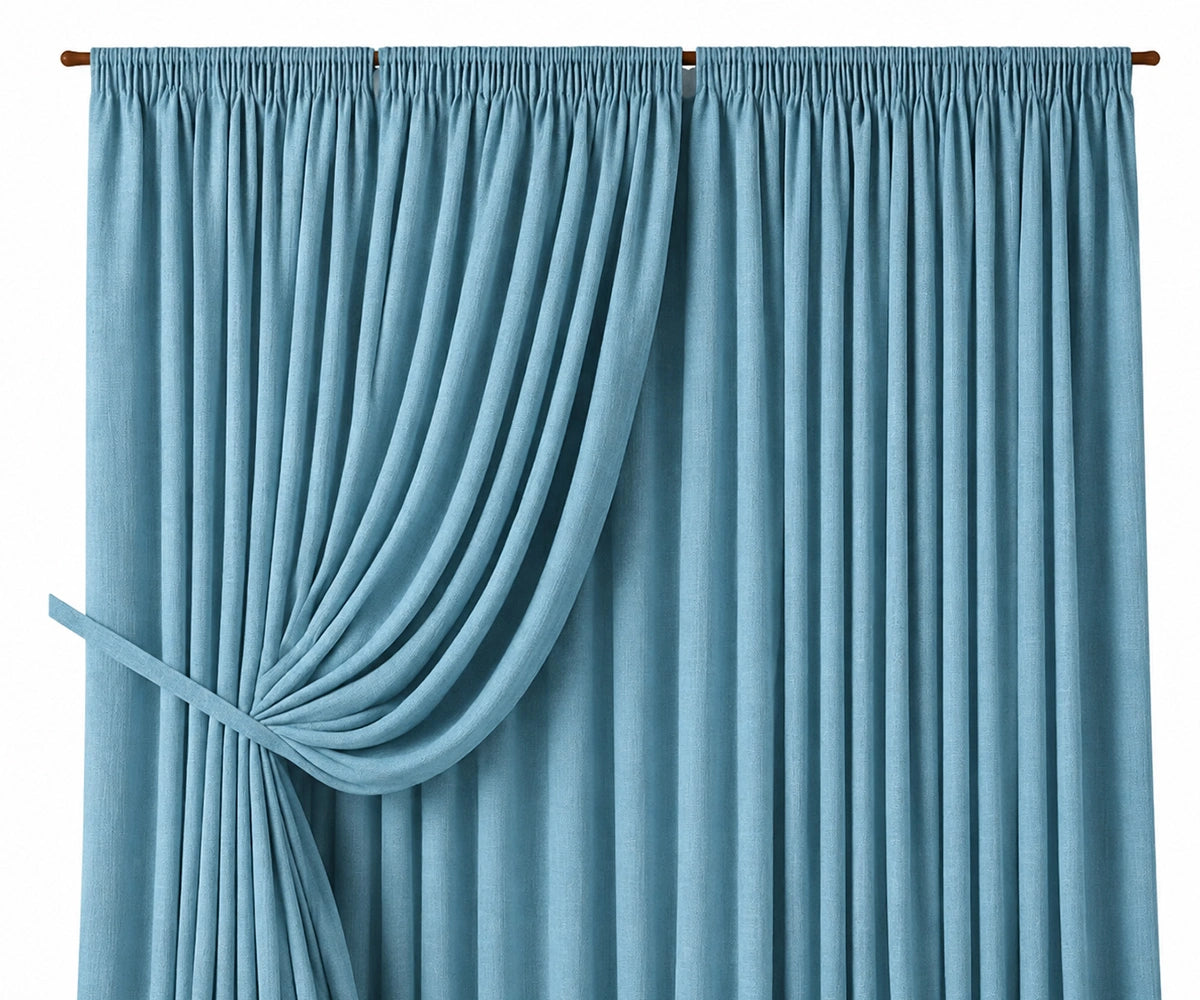 Dusty blue liner cotton blackout curtain panel, natural cotton bedroom window curtain for light blocking, privacy and peaceful sleep