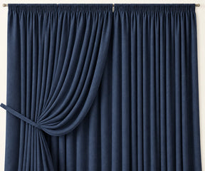 Navy blue lined cotton blackout window curtain, room darkening privacy drape for bedroom, living room and media room
