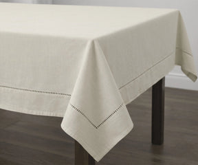 Solid Ivory cotton tablecloth with stitched hem