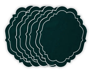 Scalloped green placemats for round dinner tables