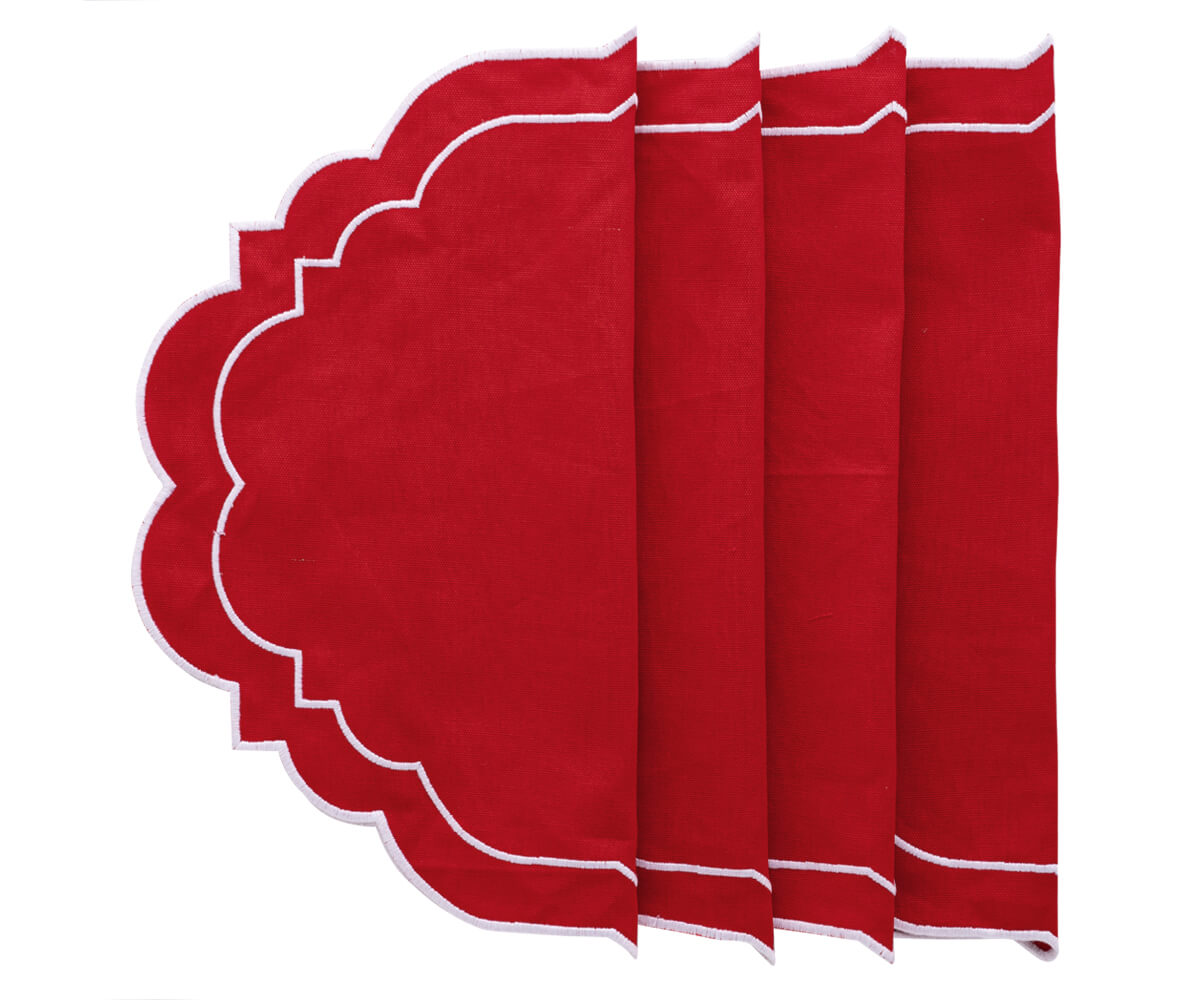 Red placemats to add a pop of color to your table.
