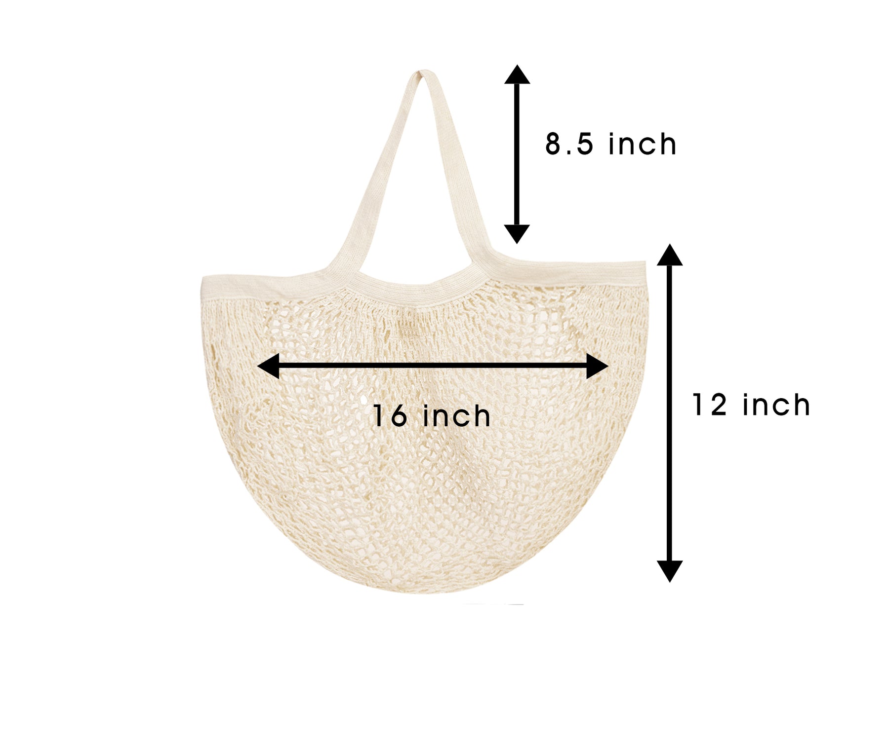 Detailed view of a cotton string bag with a ruler for size reference