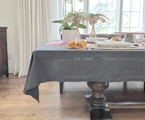 Wedding-ready gray hemstitch tablecloth in 100% cotton fabric