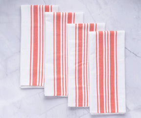 Set of four red and white striped hanging towels for the kitchen