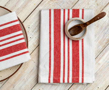 Red Striped Beverage Napkins - Pack Of 16, 5x5 Inch Disposable Party Napkins
