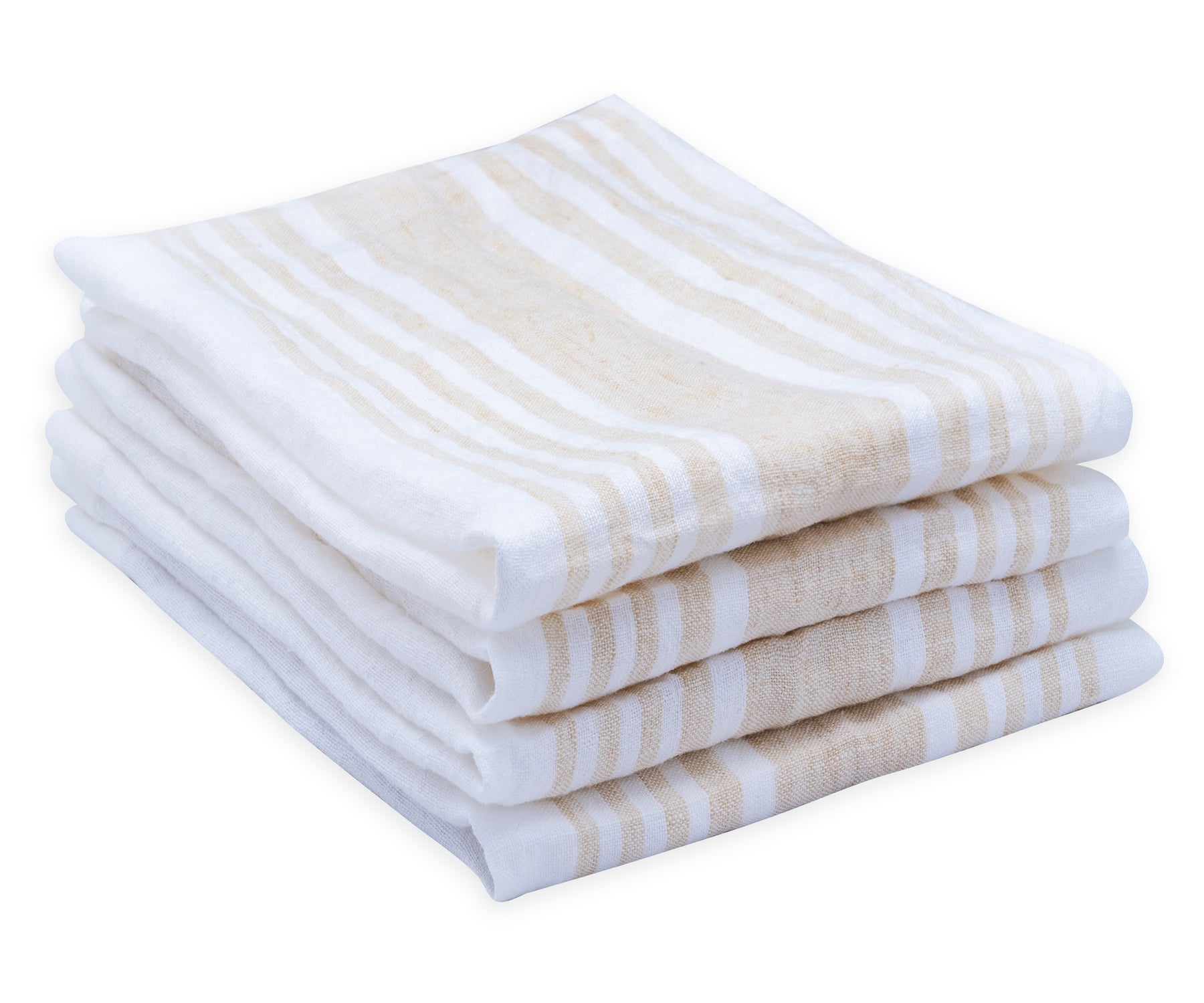 Set of four linen napkins with subtle beige stripes