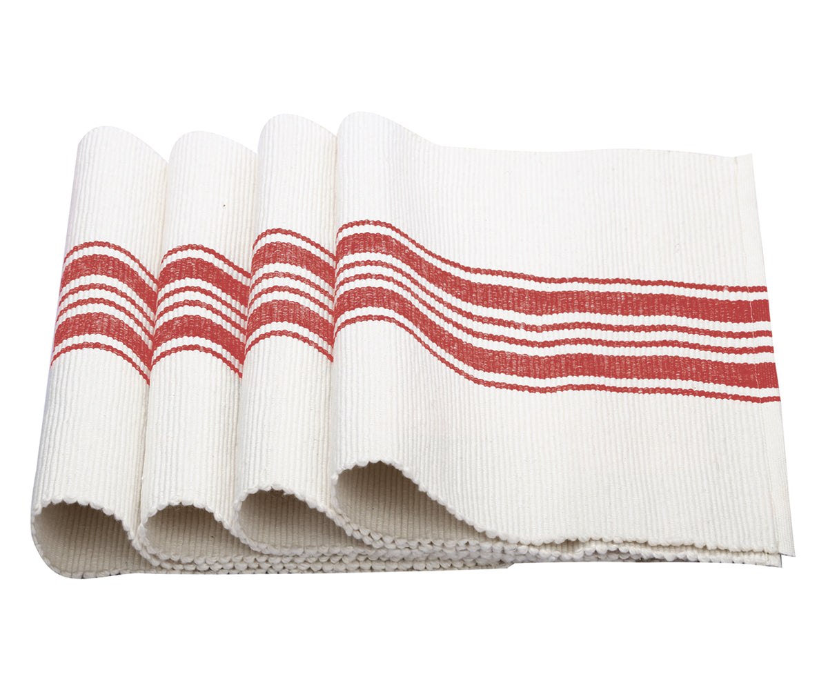 Washable red country striped cotton placemats set