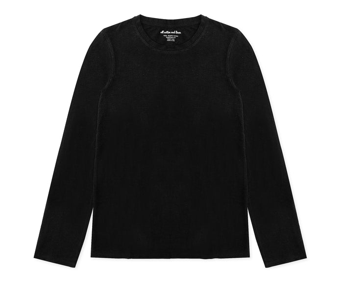 Black crew neck long sleeve tee for layering or casual wear