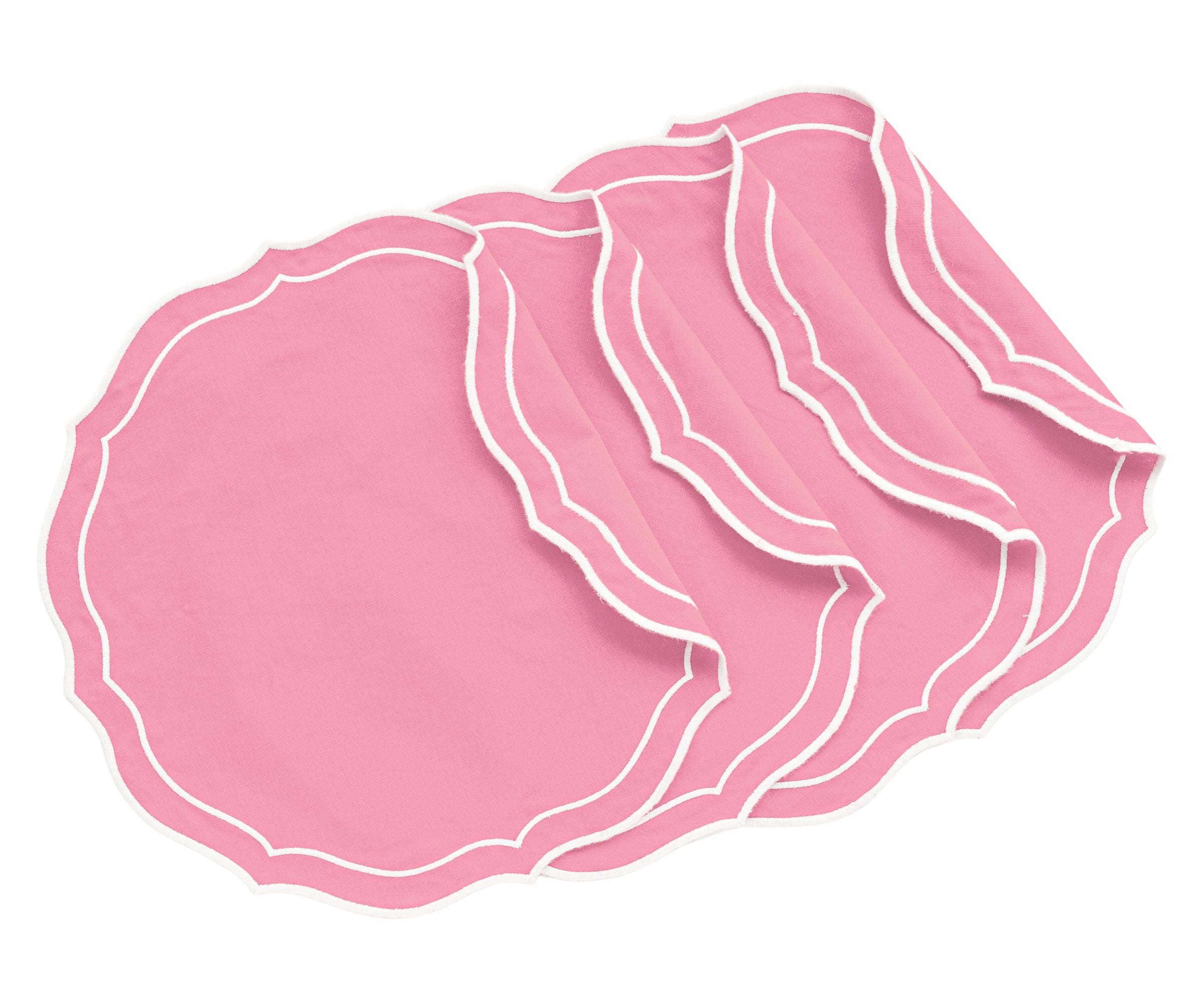 Pink Scalloped Placemats | Cotton Woven Placemats Set of 4