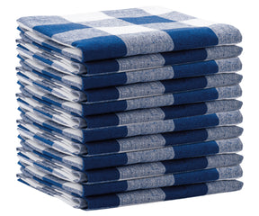 Blue plaid towels are made from a heavy-duty cotton fabric and are perfect for drying glasses 