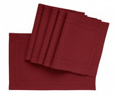 Dark red double hemstitched cotton rectangle placemat on dining table