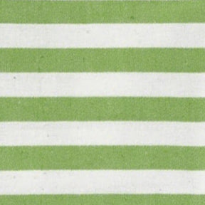 Close-up detail of light green and white horizontal striped cotton fabric for a cushion cover, showing the woven texture.