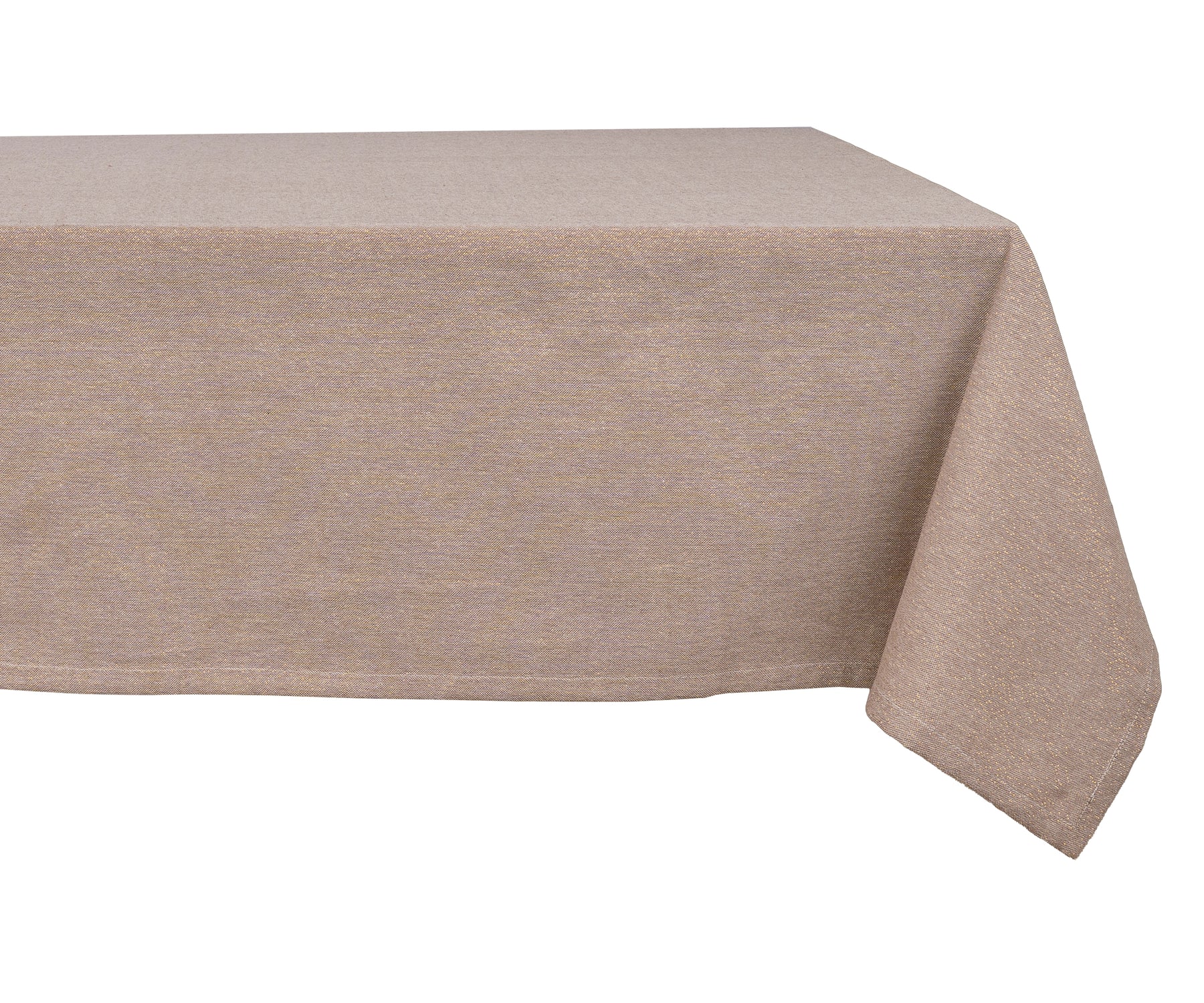 Elegant dark beige 100% cotton tablecloth styled on a modern dining table with neutral décor accents.