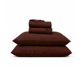 Dark brown European flax linen sheet set, earthy luxury bedding with breathable stonewashed linen fitted sheet
