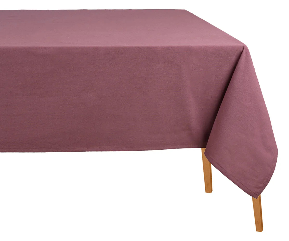 Dusty red rectangular cotton tablecloth made from 100% soft and durable cotton, featuring a smooth plain weave and elegant muted red tone perfect for everyday dining or special occasions.