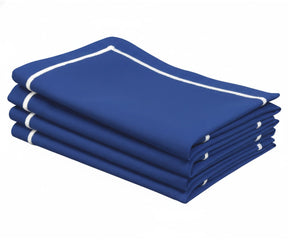 Royal Blue cotton napkins with white line embroidery, reusable cloth dinner napkins for parties and special occasions