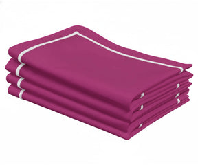 magenta cotton napkins with white line embroidery, reusable cloth dinner napkins for parties and weddings