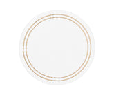Beige round cotton placemats with delicate pearl-inspired embroidery, soft and durable, perfect for protecting tables while adding elegance to everyday meals and special occasions.