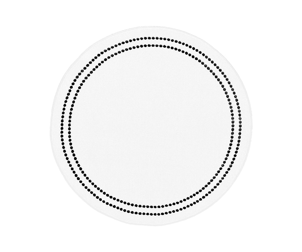 Round black cotton placemat with elegant embroidery design for modern and classic table settings