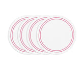 Peony round cotton placemat with white embroidery and pearl accents, elegant washable table decor for dining table.