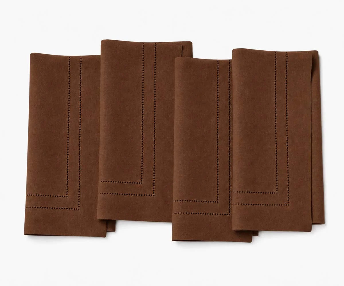 Coffee brown double hemstitch cotton cloth dinner napkins set