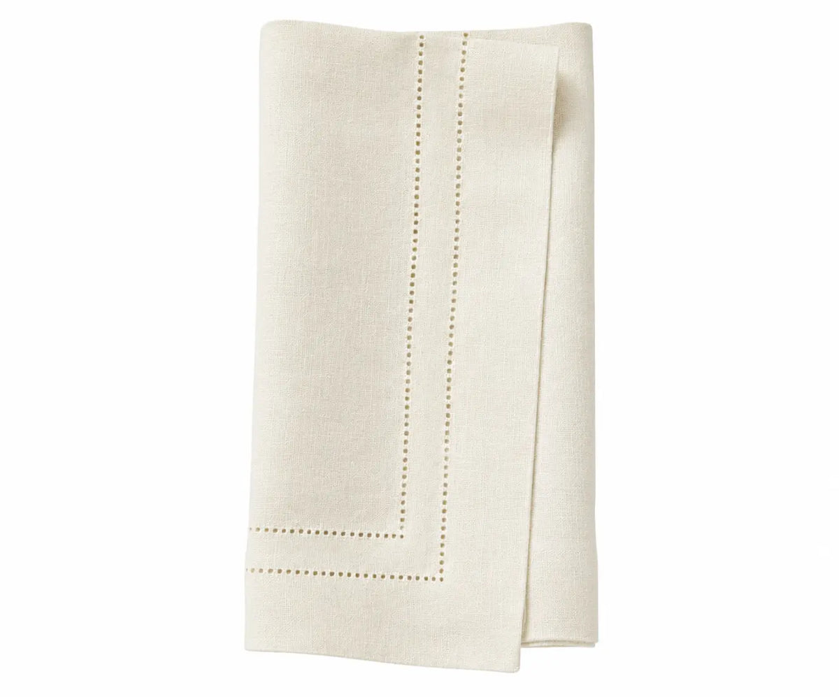 Ivory Linen Double Hemstitch Napkins for Elegant Table Settings