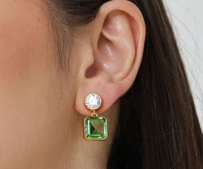 Elegant peridot and zirconia earrings with yellow gold finish and push-back closure