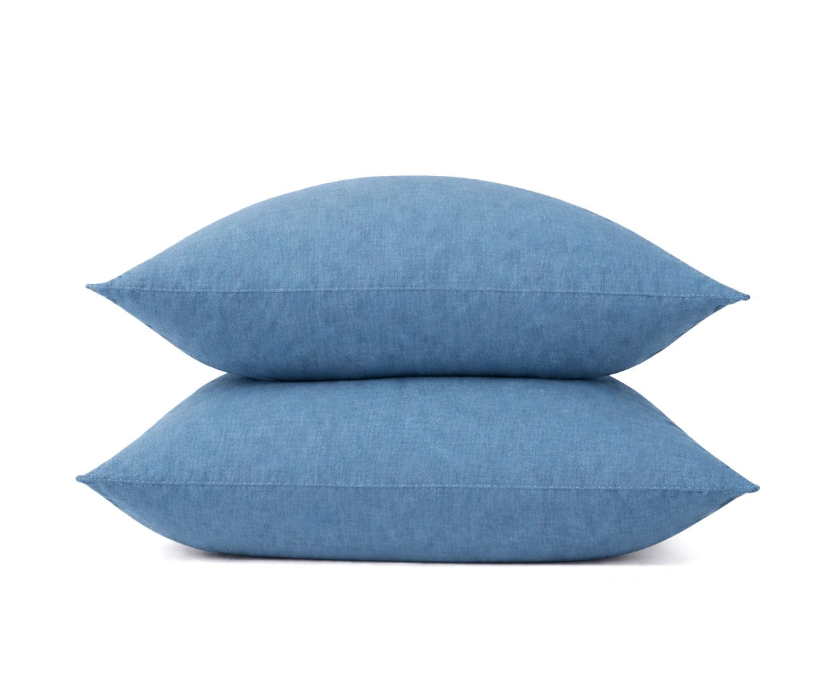 Dusty blue linen pillow covers made from breathable 100% linen, soft textured pillowcases that offer cool comfort