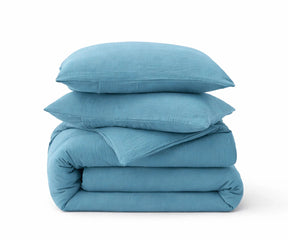 Dusty blue linen duvet cover queen size stonewashed lightweight summer bedding set