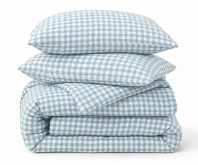 Light and white gingham duvet cover set in European linen, neutral breathable bedding for a minimalist bedroom