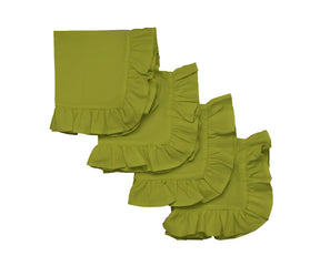 Earthy yellow green cotton ruffle napkins set for dinner table décor