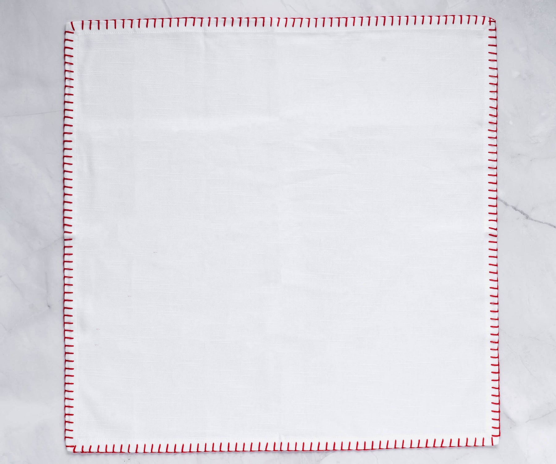 Single shell edge wedding napkin with intricate red stitching