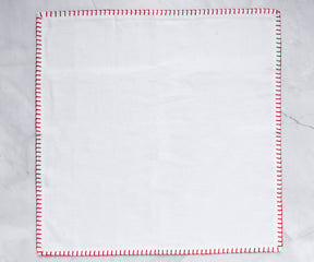 Single shell edge wedding napkin with intricate red stitching