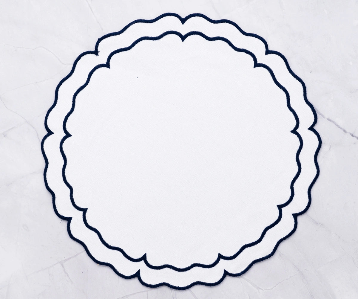Premium navy and white cloth placemats for sophisticated table settings