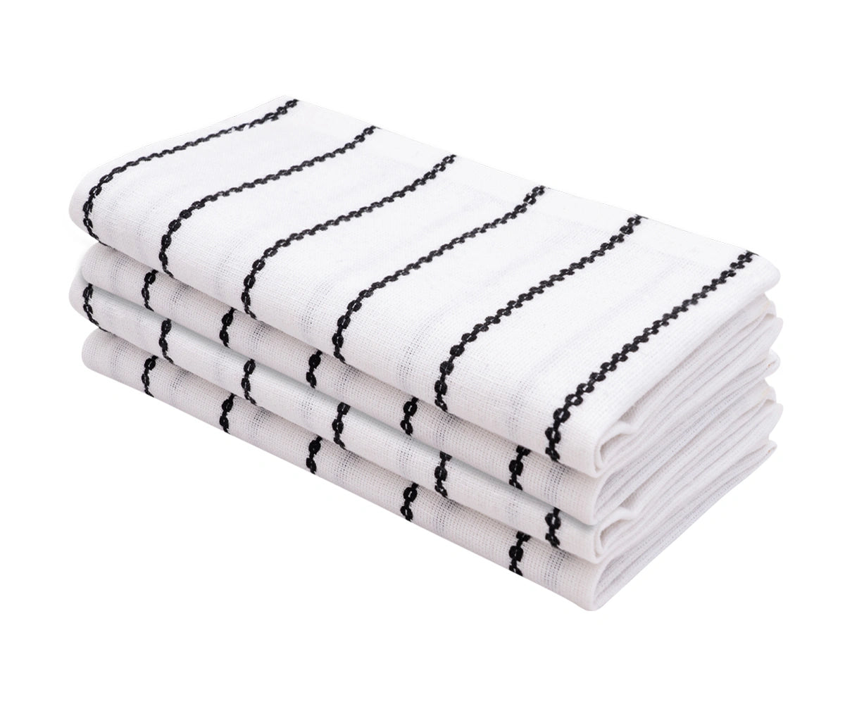 Black and white embroidered cotton napkin with scalloped edge, 100% cotton cloth dinner napkin