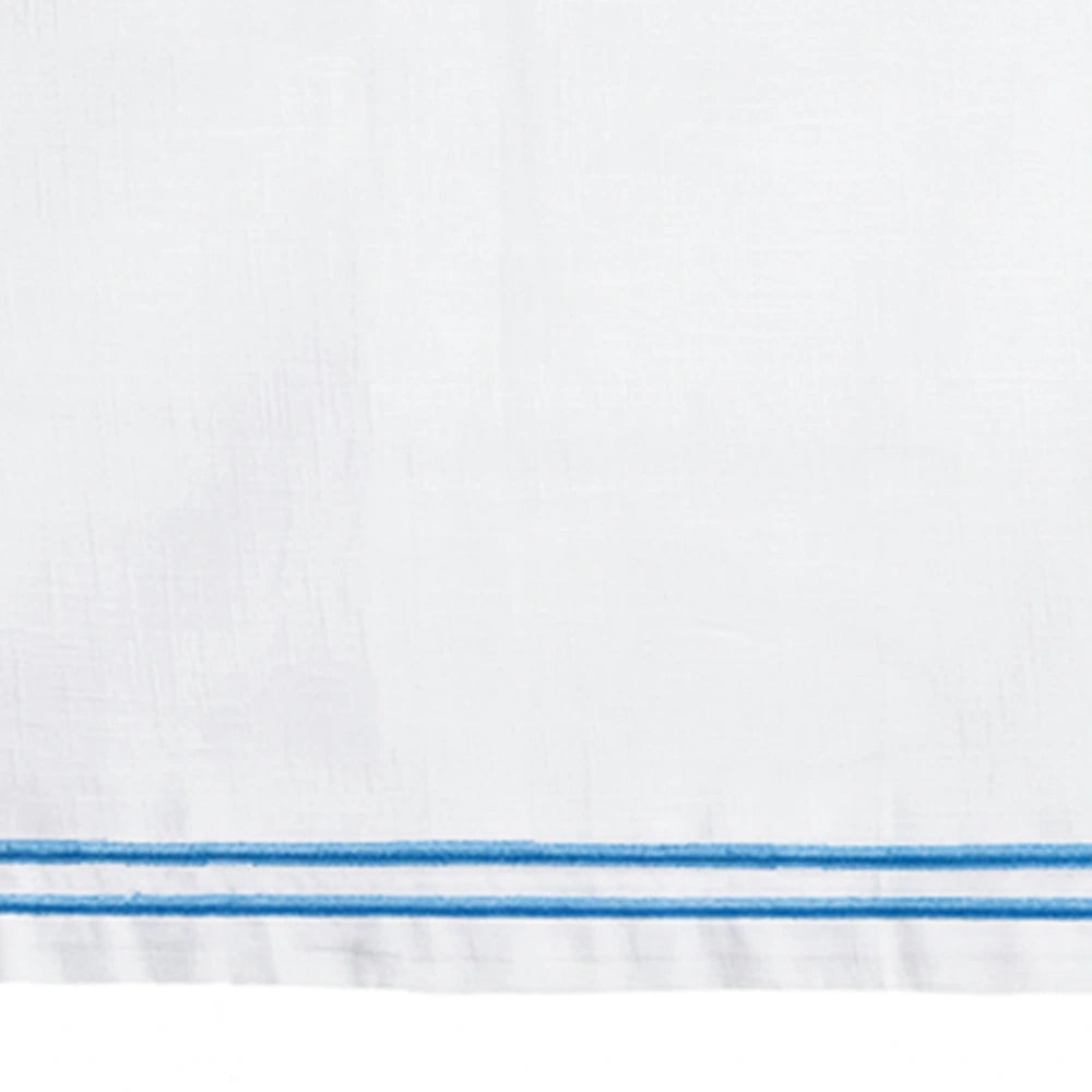 Light blue tablecloth with delicate embroidery, designed as a soft cotton dining cover for weddings, parties, and holiday celebrations.