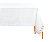 Discover timeless elegance with our double line embroidered gold tablecloth, made from 100% cotton for lasting quality and style