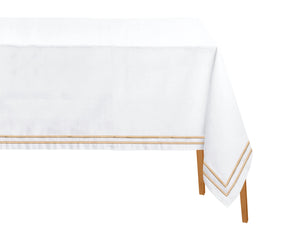 Discover timeless elegance with our double line embroidered gold tablecloth, made from 100% cotton for lasting quality and style