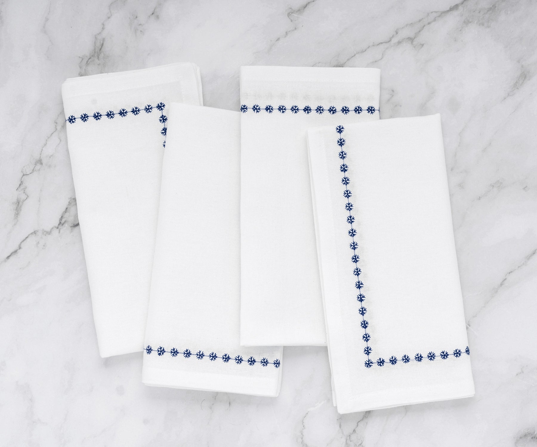 Capkins Navy Blue Snowflake Dinner Napkins | All Cotton and Linen