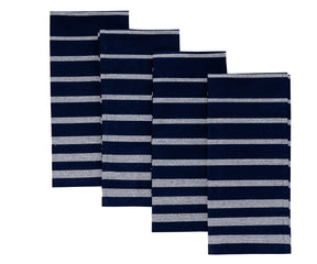 Blue and White Kitchen Towel And Dishcloth Sets, Dish Towels With Hanging Loops, Blue Boho Dish Towels, Striped Dish Towels, Autumn Kitchen Towels, Plain Tea Towel.Black and white striped rectangular dish towels folded neatly