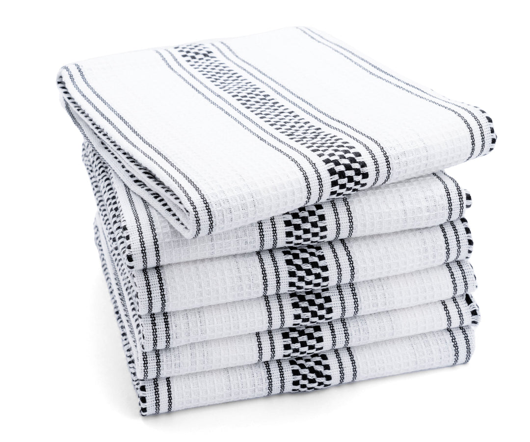 Set Of 6 Cotton Kitchen Towels - Black Stripe