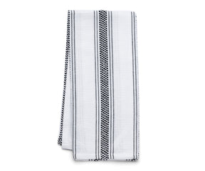 Black kitchen hand towel with white and black stripes